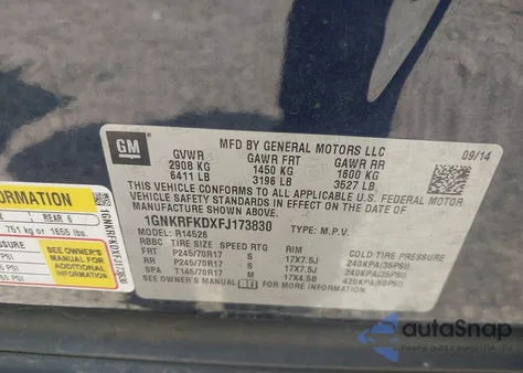 2015 Chevrolet Traverse Ls from USA, damaged, VIN 1GNKRFKDXFJ173830